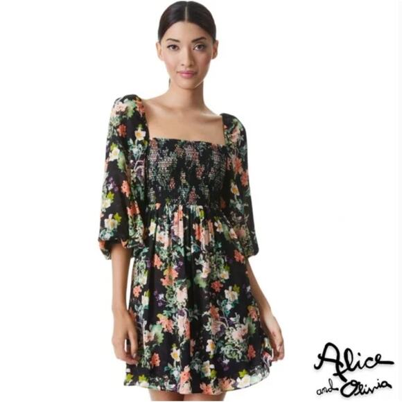 Alice + Olivia 4 Cooper Floral Smocked Mini Dress